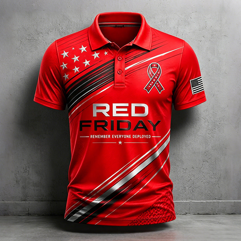 Men's Vintage Red Friday Print Polo Shirt