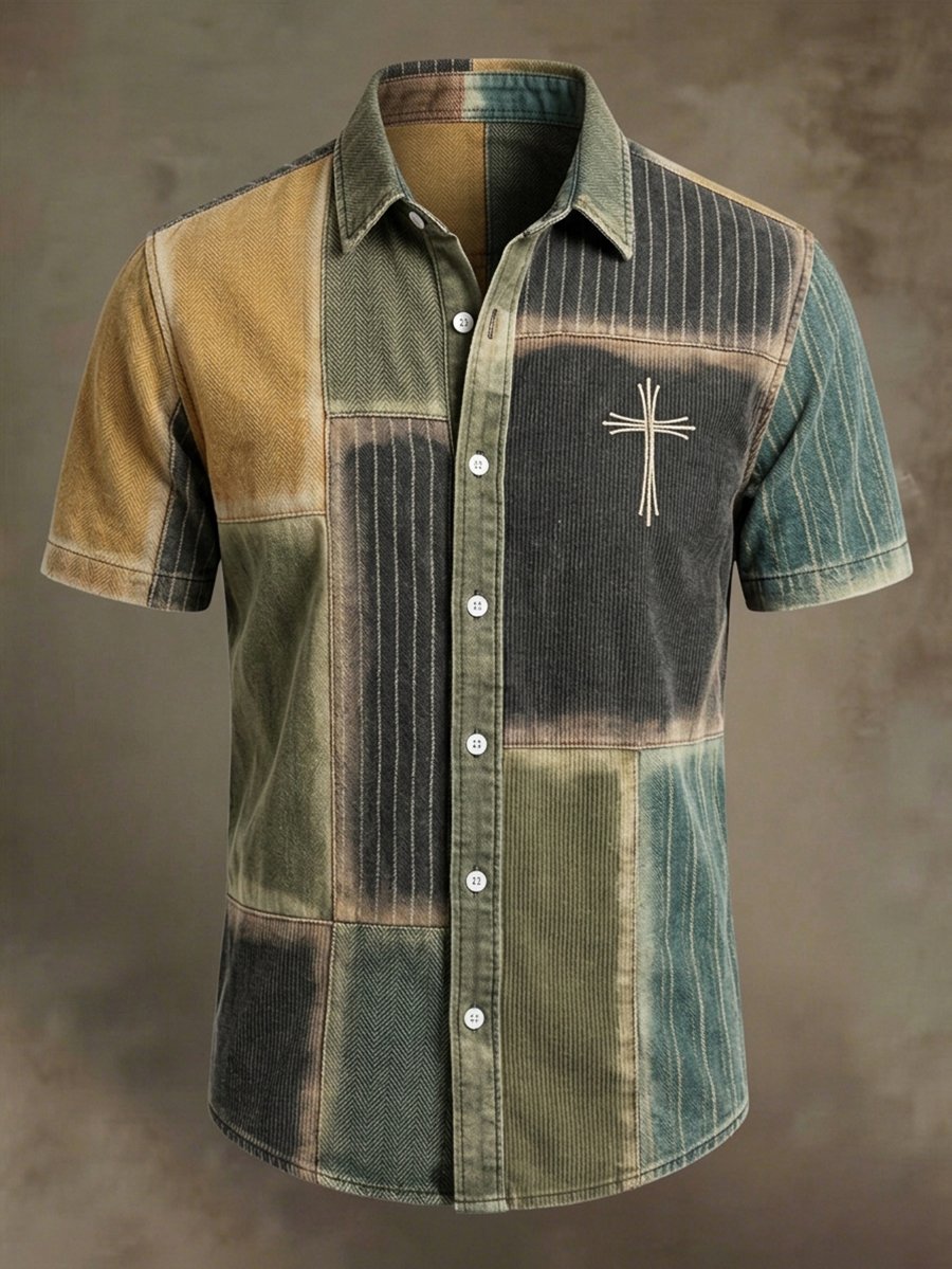 Men's Vintage Faith Faux-Linen Short-Sleeve Shirt