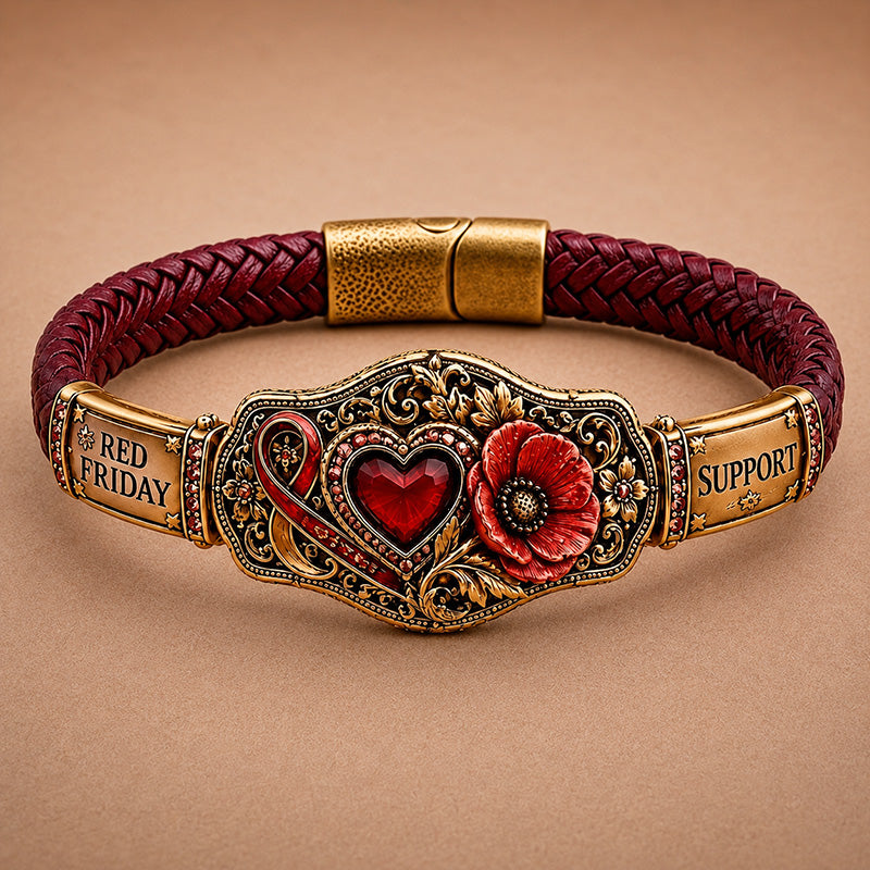 Vintage Red Heart & Poppy Bracelet