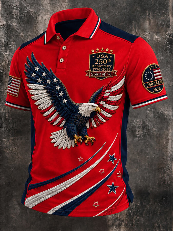 Men's Casual USA 250th Anniversary Print Polo Shirt
