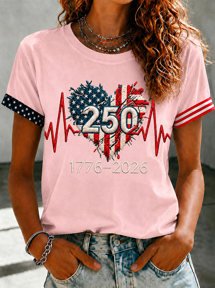 Women'S American Love Printed Round Neck T-Shirt
