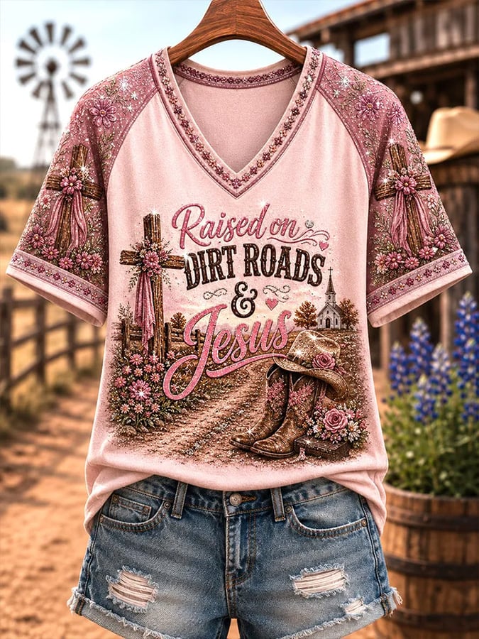Women's Vintage Western Faith-Print T-Shirt