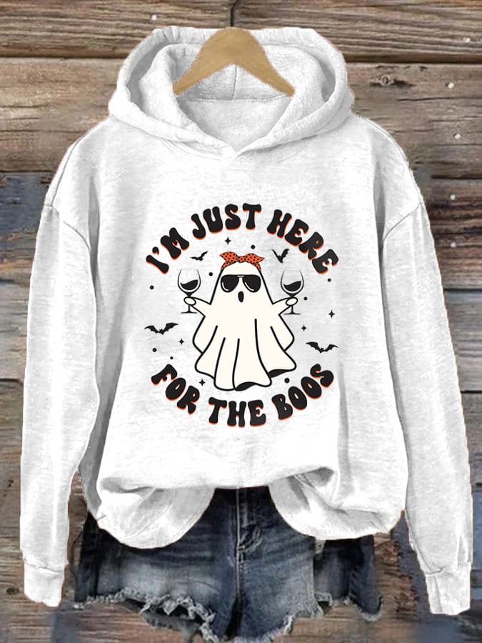 Women's Just Here for the Boos Ghost Halloween Casual Hoodie