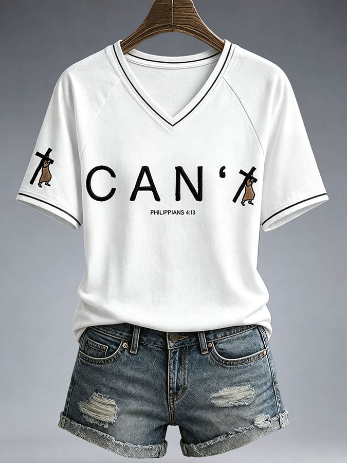 Women's Can't To Can Print V Neck T-shirt