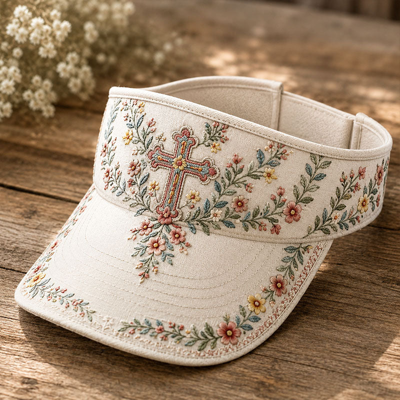 Floral Cross Faith Sun Visor Hat