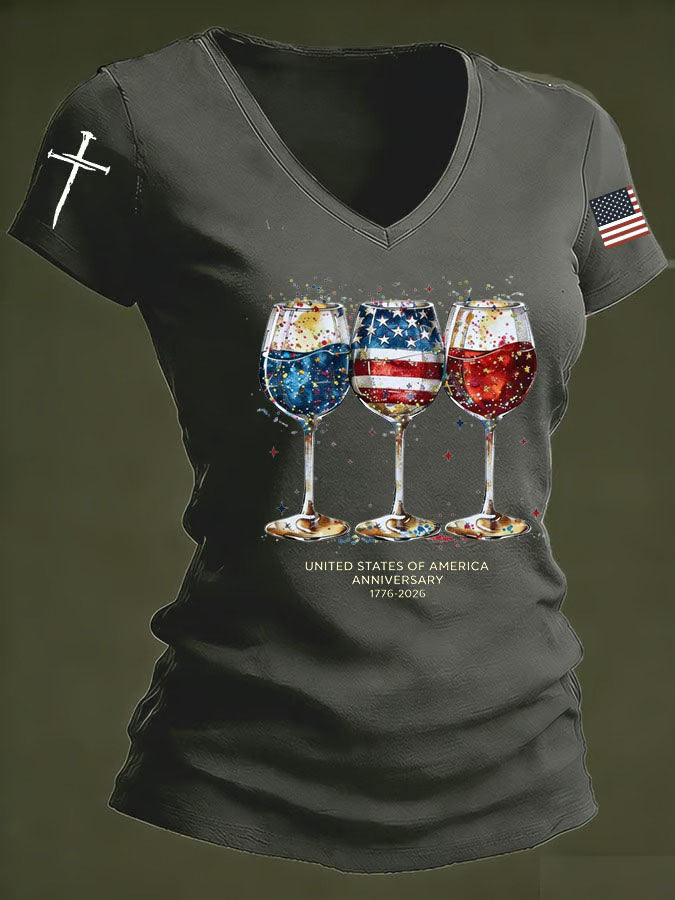 Women'S Independence Day 250Th Anniversary Printed V-Neck T-Shirt