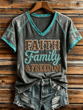 Women's  Retro Western-Style Faith Print T-shirt