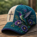Faith Hummingbird Floral Art Print Baseball Cap