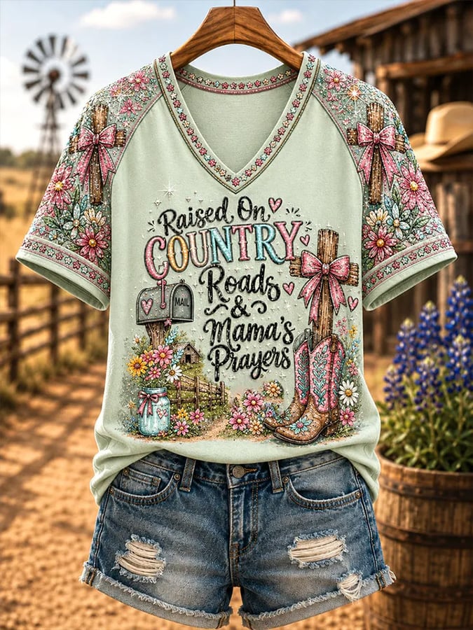 Women's Vintage Western Faith-Print T-Shirt