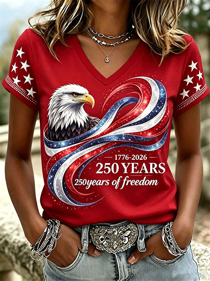 🔥Buy 2 Get 15% Off🔥Women'S Retro Independence Day Relief Printed Casual Short Sleeved T-Shirt