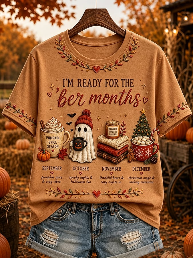 Women's Vintage I'm Ready For The Ber Months Print Casual T-shirt