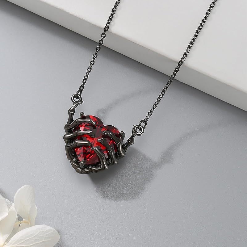 Retro Fashion Design Exaggerated Punk Style Personality Dark Red Love Ghost Claw Pendant Necklace For Men And Women