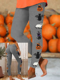 Women's Cute Black Cat Pumpkin Witch Boo Bat Print Yoga Leggings