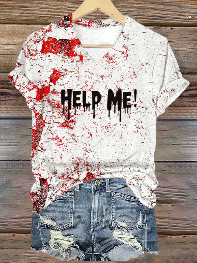 Women's bloodstained printed casual T-shirt