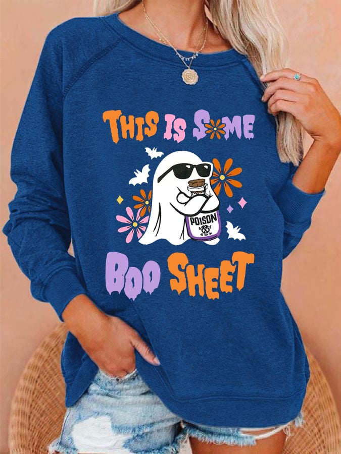 Women's This Is Some Boo Sheet  Funny Halloween Ghost Casual Sweatshirt
