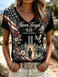 🕯️Women's  Retro  9.11 Never Forget Print T-shirt