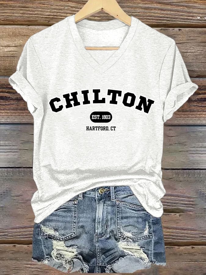 🔥HOT SALE🔥V-Neck Retro Chilton Prep School Est. 1803 Hartford, Ct Print T-Shirt