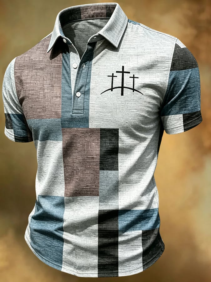 Men's Faith Cross Print Polo Shirt