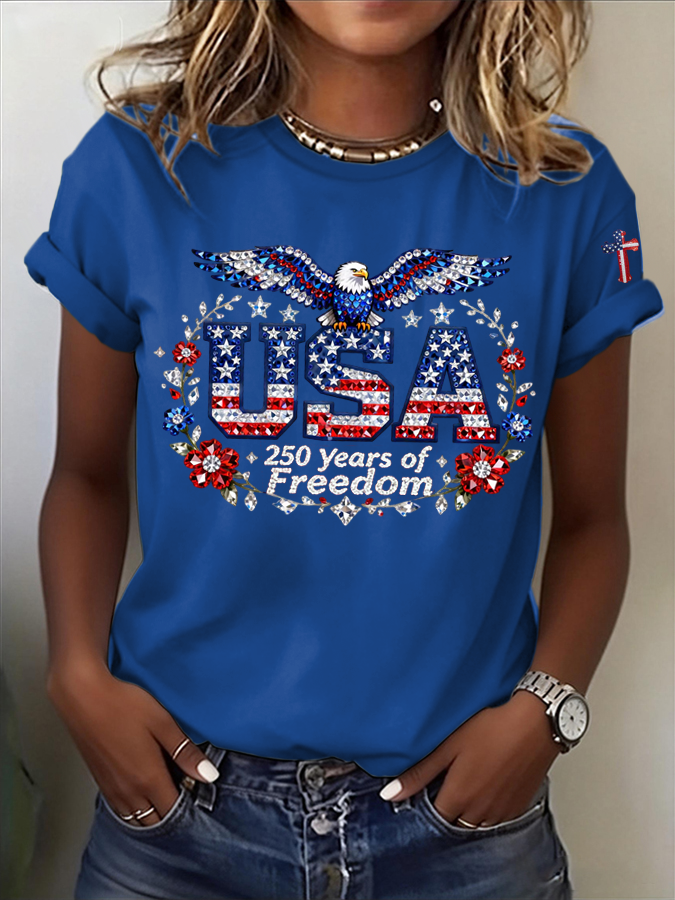 Women'S America Flag Printed Casual T-Shirt