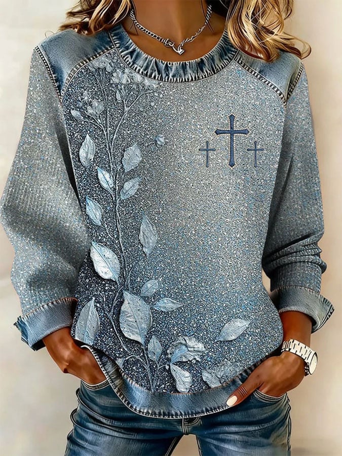 Women's Casual Faith Print Long-Sleeve Sweatshirt