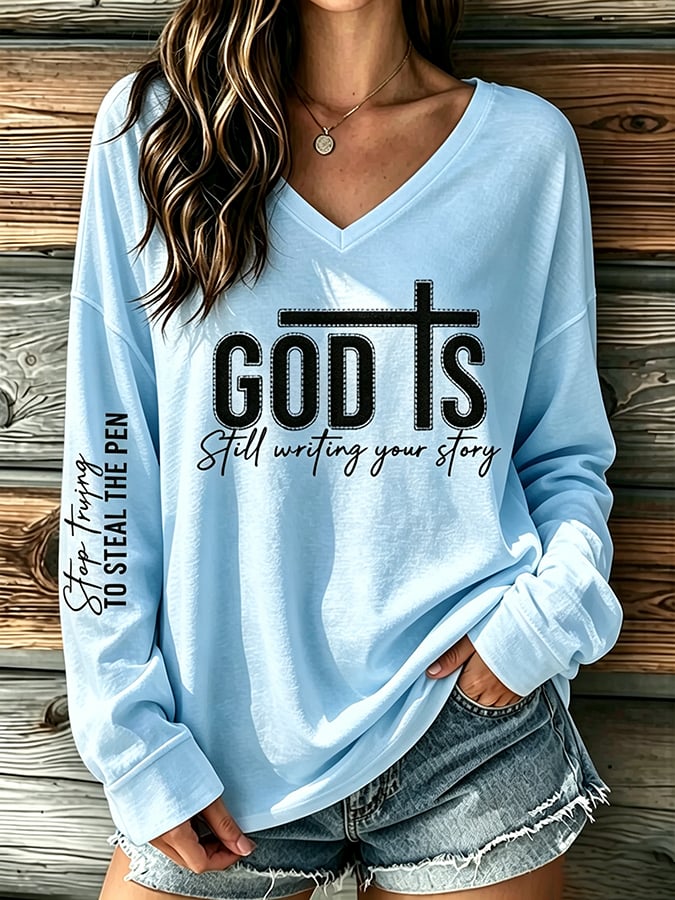 Women's  Retro  Faith Print Top