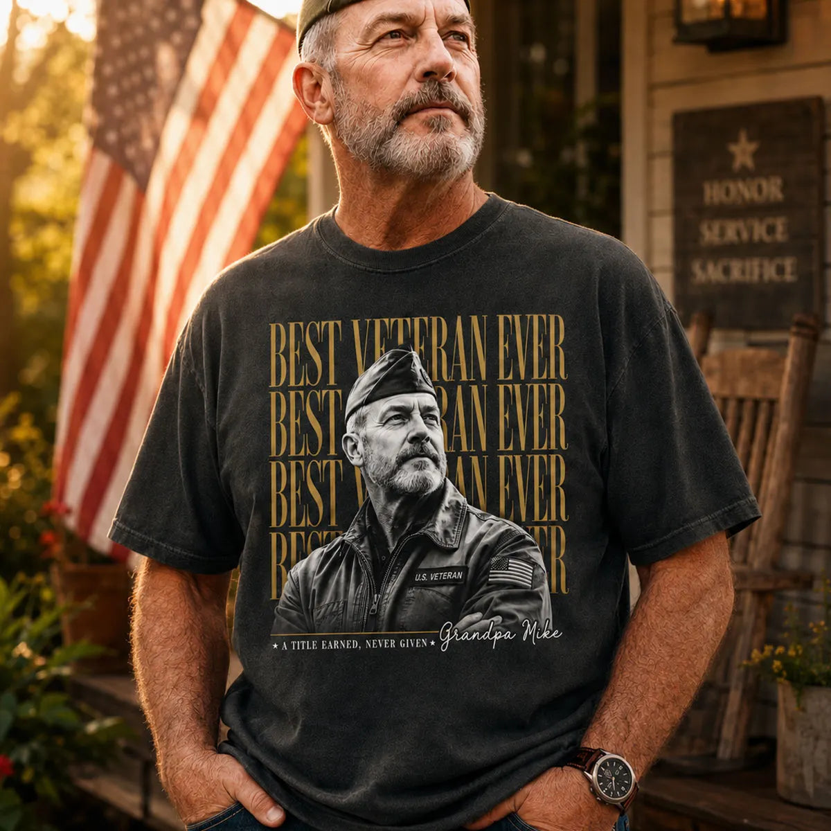 Personalized Best Veteran Ever Photo T-Shirt – Custom Veteran Portrait Shirt with Name