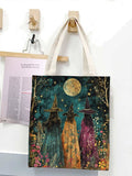 Witch And Flowers Under The Full Moon Art Print Canvas Bag