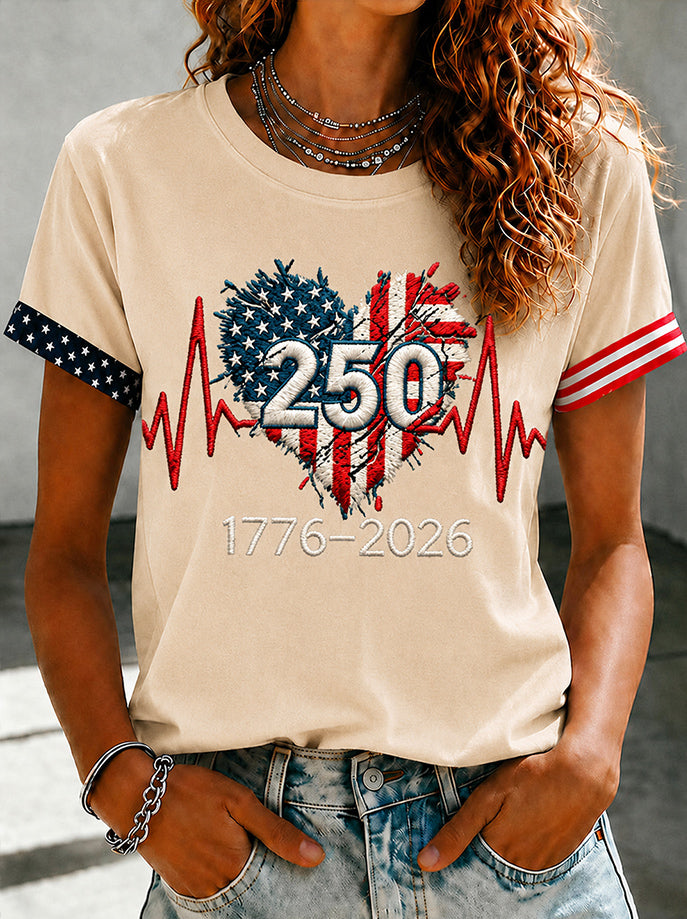 Women'S American Love Printed Round Neck T-Shirt