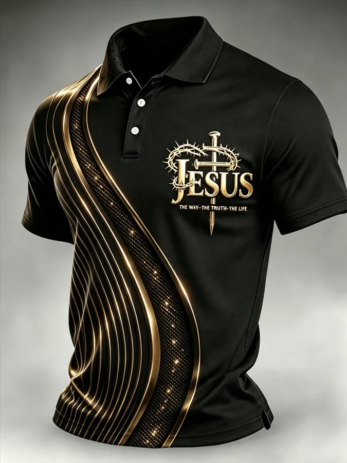 Men's Faith Cross-Print Short-Sleeve Polo Shirt