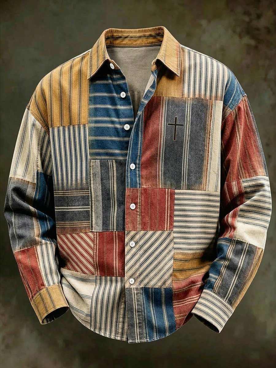 Men's Vintage Geometric Faith Long-Sleeve Shirt