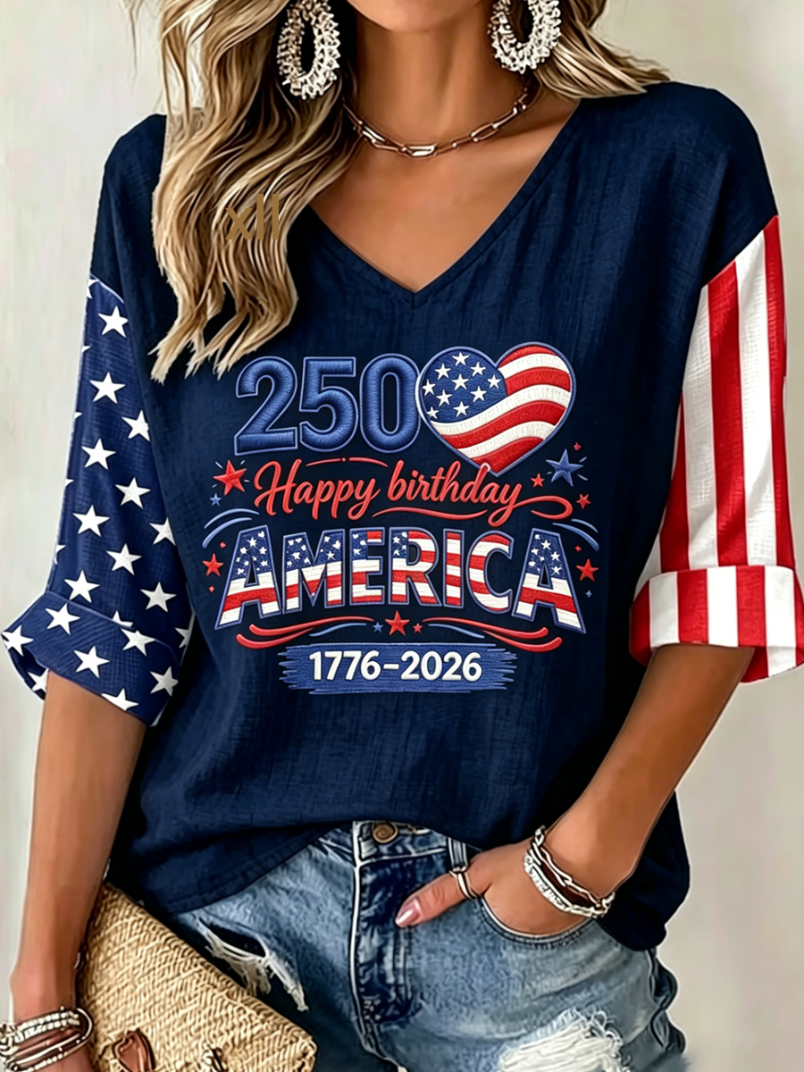 Women's casual 250th anniversary printed art T-shirt