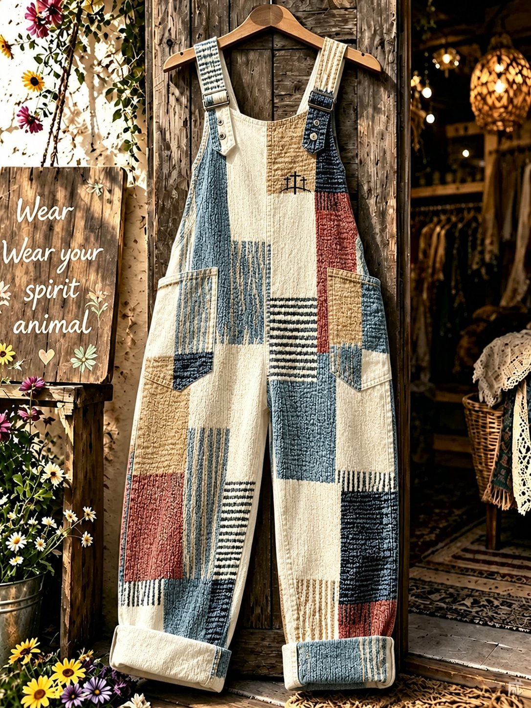 Women's Autumn Faith-Print Faux-Denim Jumpsuit