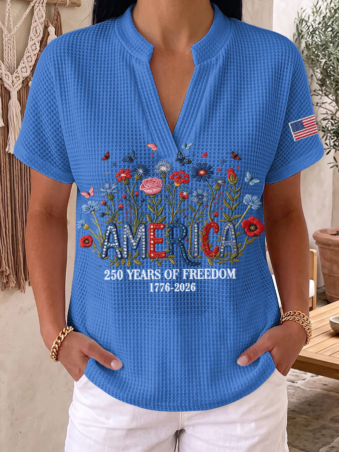 Women's 250th Anniversary of the United States Printed Waffle Top