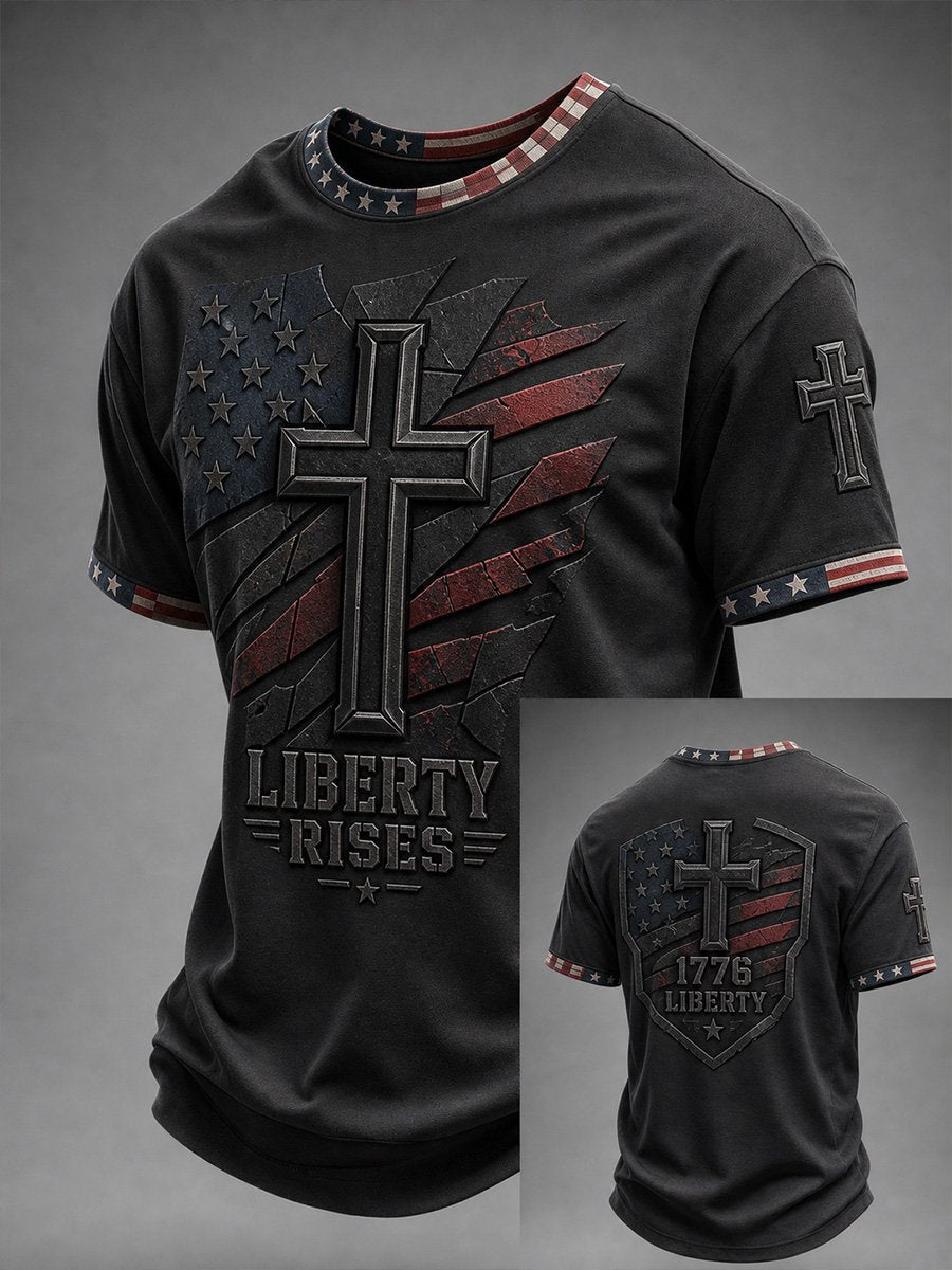Men's Vintage Faith & Patriotism-Themed T-Shirt