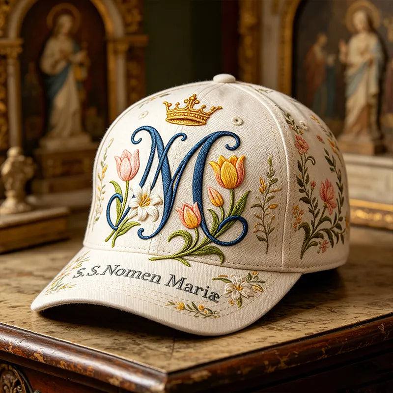 Religious Faith Virgin Mary Floral Art Print Casual Cap
