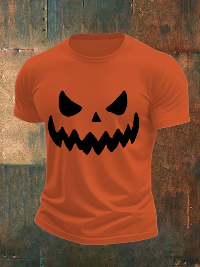 Men's Halloween Pumpkin Face Print T-Shirt