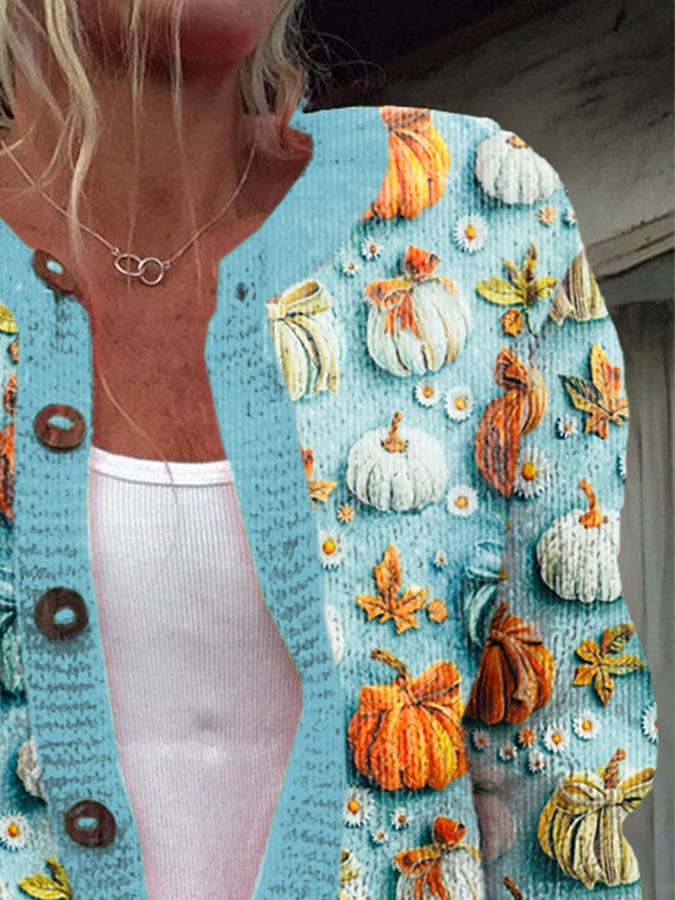 Women's Autumn Sweater Pumpkin Print Casual Cardigan