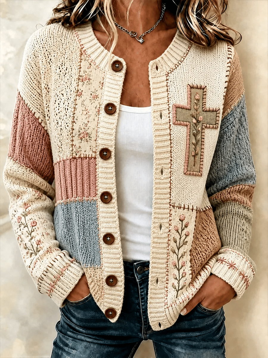 Women's Casual Printed Knit Cardigan
