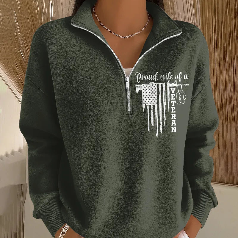 Women's Proud Veteran Casual Zip-Up Sweatshirt