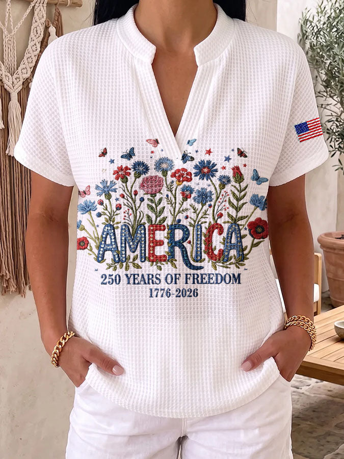 Women's 250th Anniversary of the United States Printed Waffle Top
