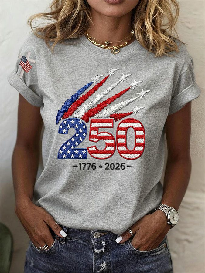 Women'S American Independence Day 250Th Anniversary Printed Round Neck Short Sleeve T-Shirt