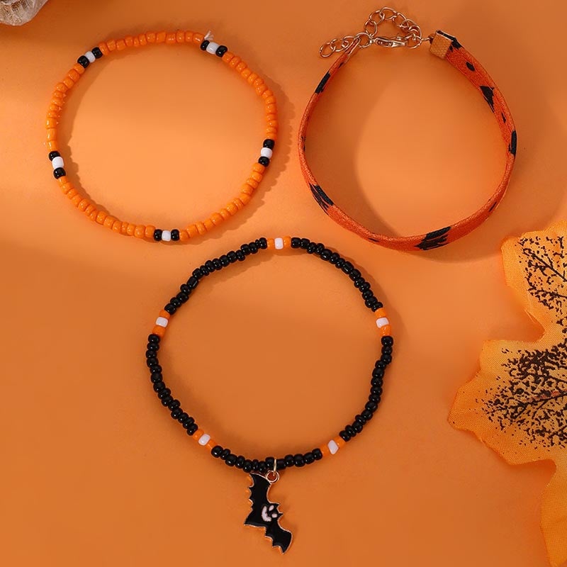 Fashionable And Creative Rice Beads Metal Pumpkin Bat Ghost Design Bracelet