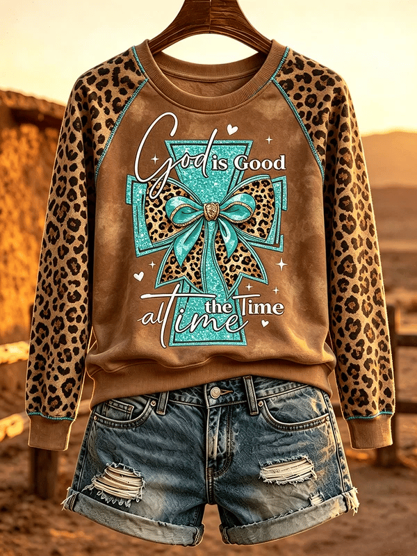 Women's Western Faith Print Raglan-Sleeve Crewneck Sweatshirt