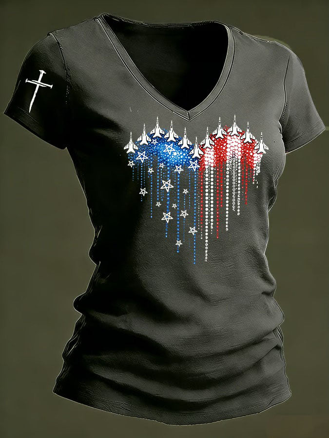 Women'S Independence Day 250Th Anniversary Printed V-Neck T-Shirt