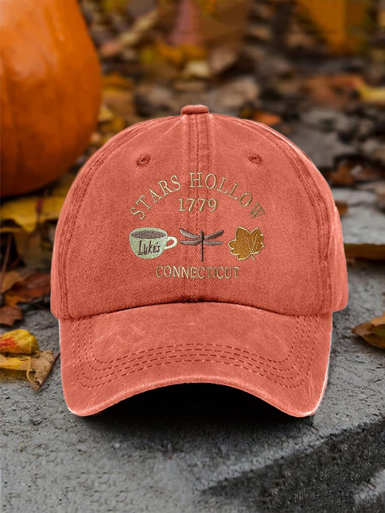 🔥HOT SALE🔥Retro Fall Stars Hollow 1779 Connecticut Luke’s Coffee Cup Dragonfly Maple Leaf Print Baseball Cap