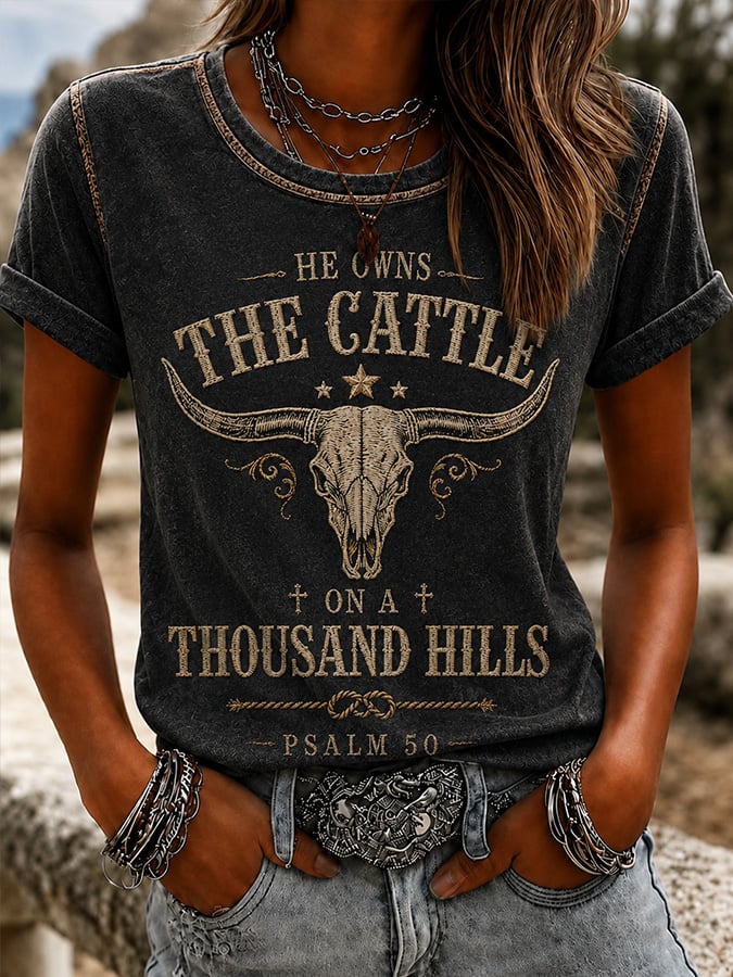 Women's Vintage Western Faith-Print Top