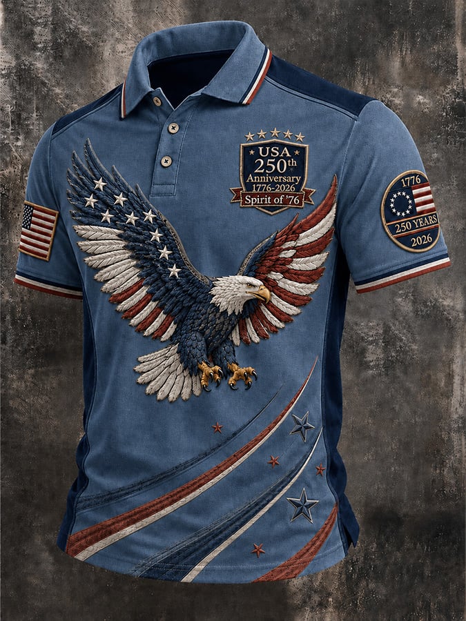 Men's Casual USA 250th Anniversary Print Polo Shirt