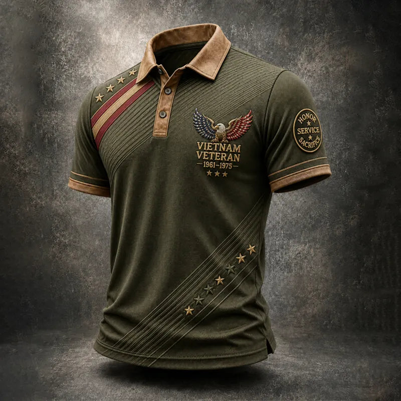 Men's Retro Vietnam Veteran Print Polo Shirt