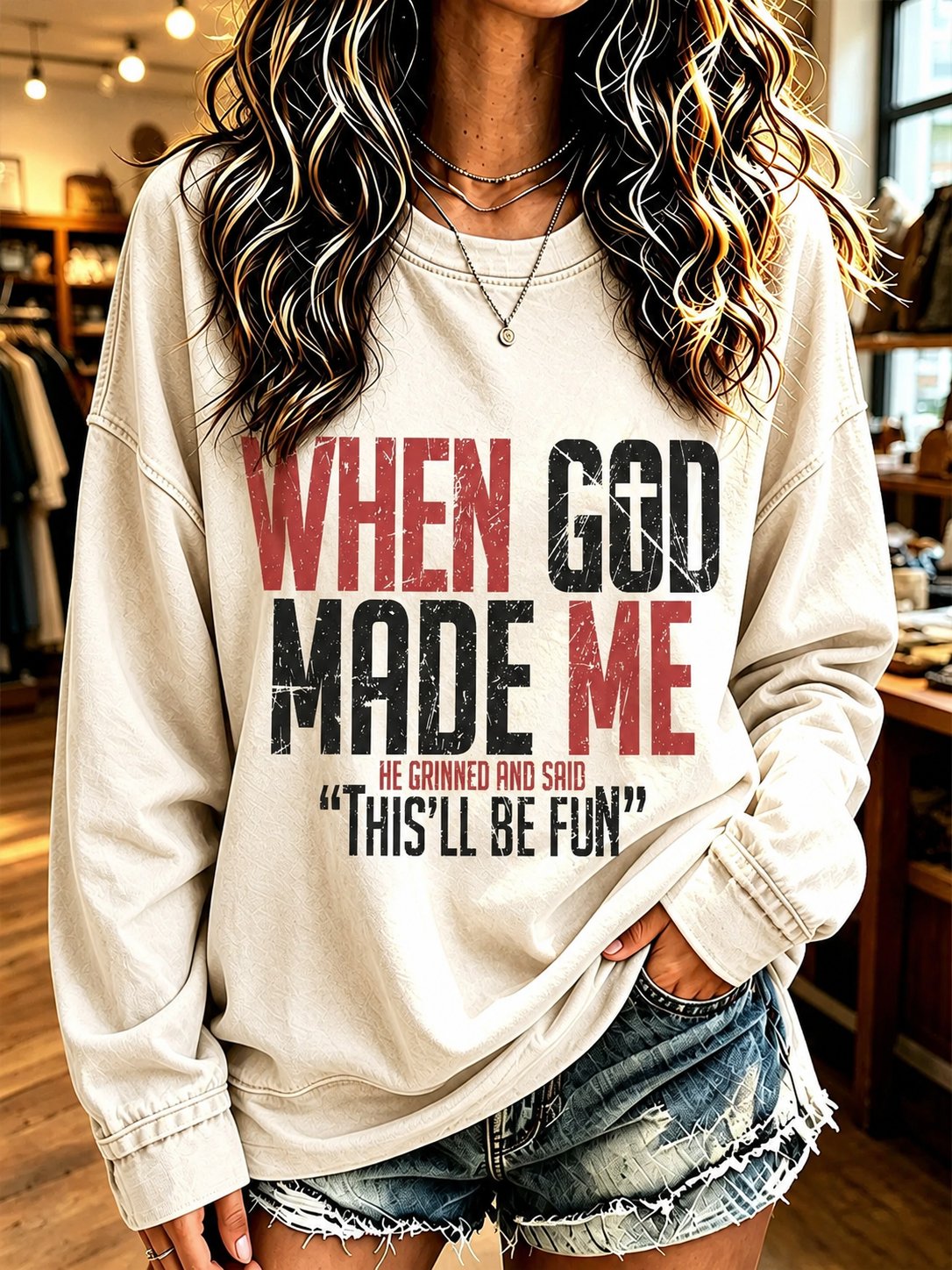 Women'S Casual "Faith" Print Top