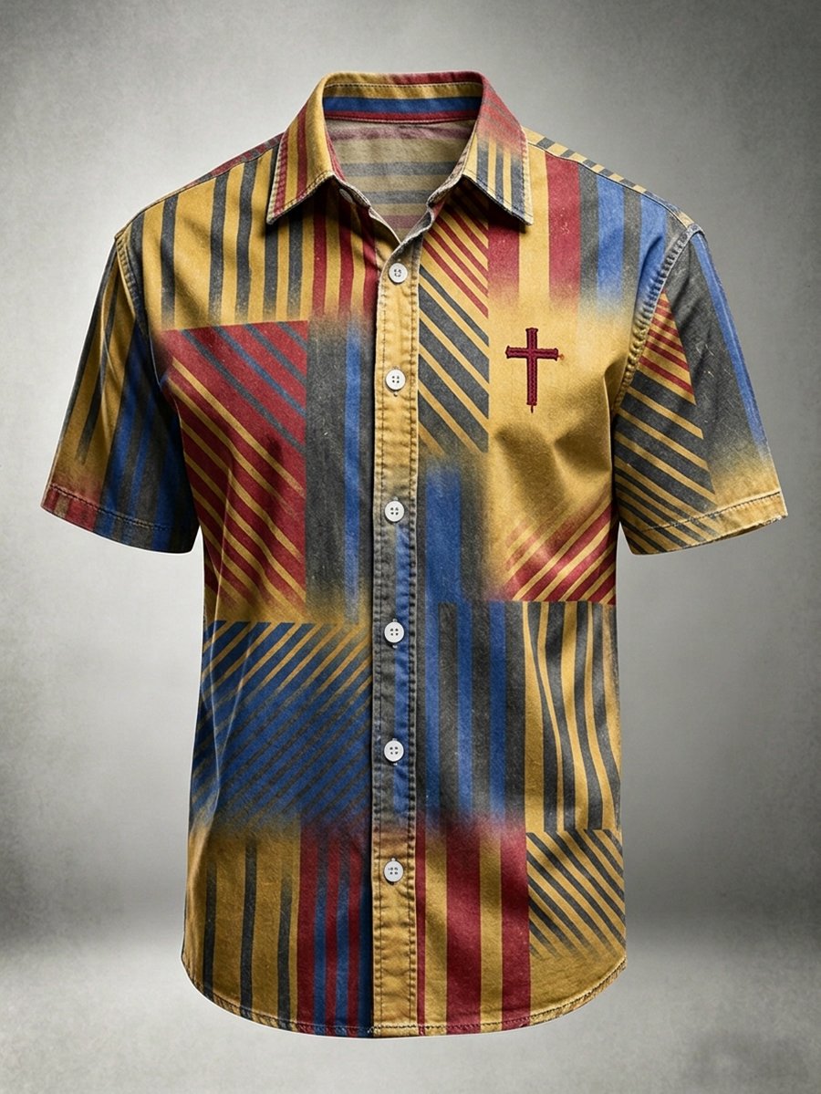Men's Vintage Faith Faux-Linen Short-Sleeve Shirt